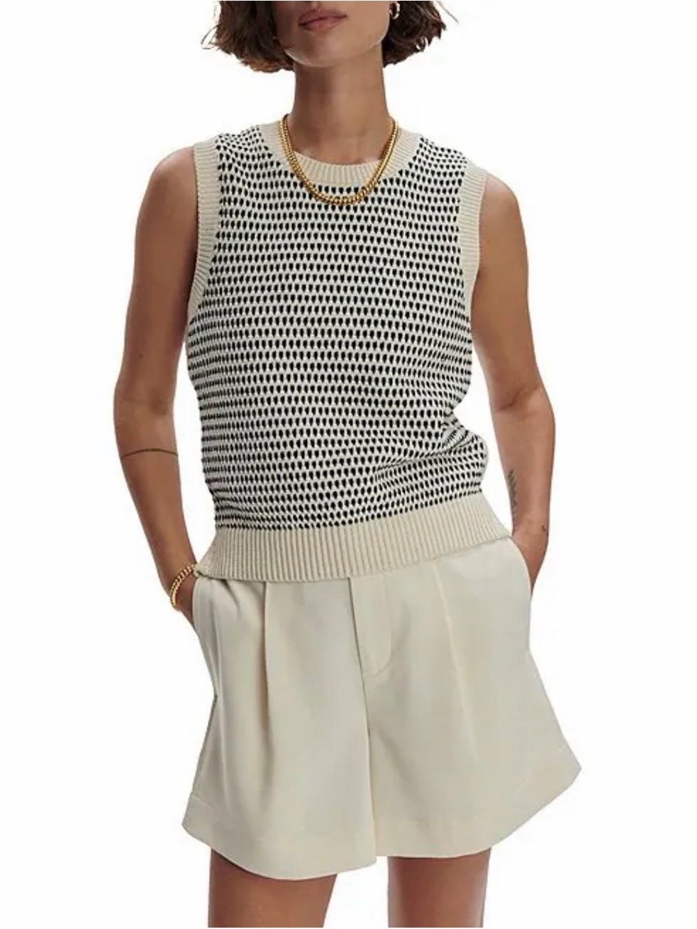 Varley Women's XL Knowles Textured Sweater Vest Preppy Academia Heritage Cotton